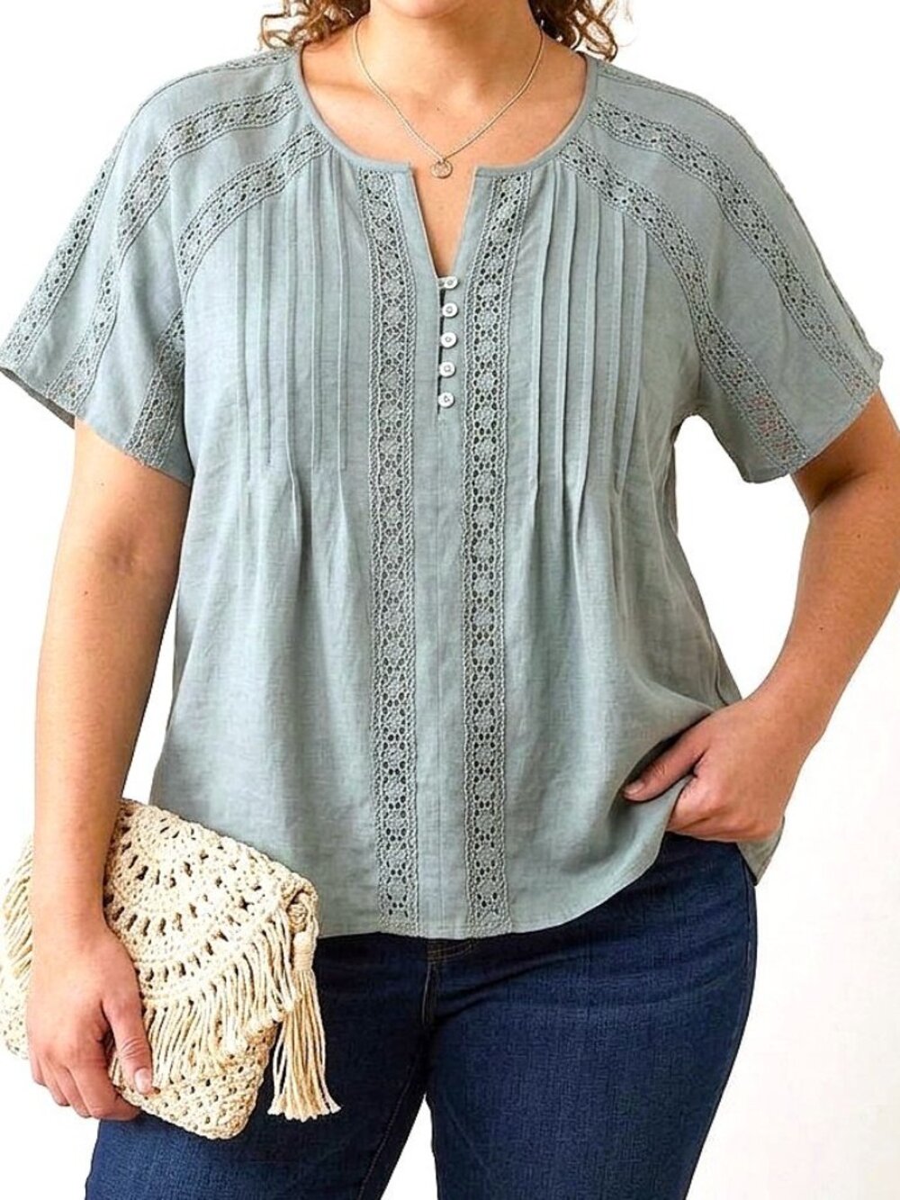 Boho Peasant Blouse Lace Eyelet V-Neck Plus Size 2XL - EUC